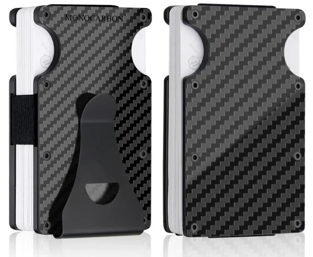 MONOCARBON Carbon Fiber RFID Wallet Slim Front Pocket Money Clip for Men